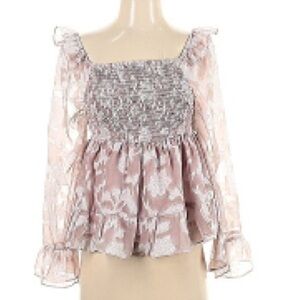 Moodie Pink Floral Peasant Long Sleeved Top